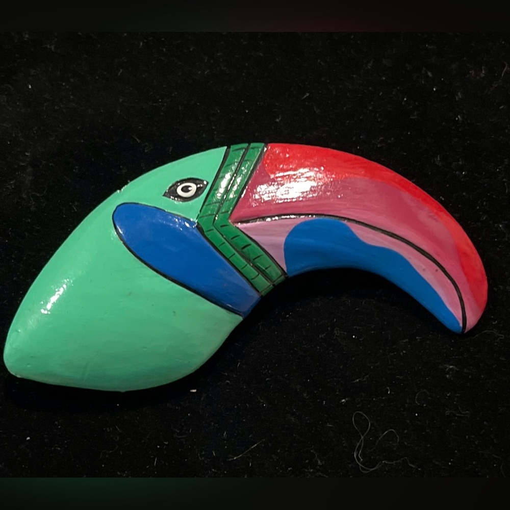 Vintage Hand Painted Colorful Toucan Brooch